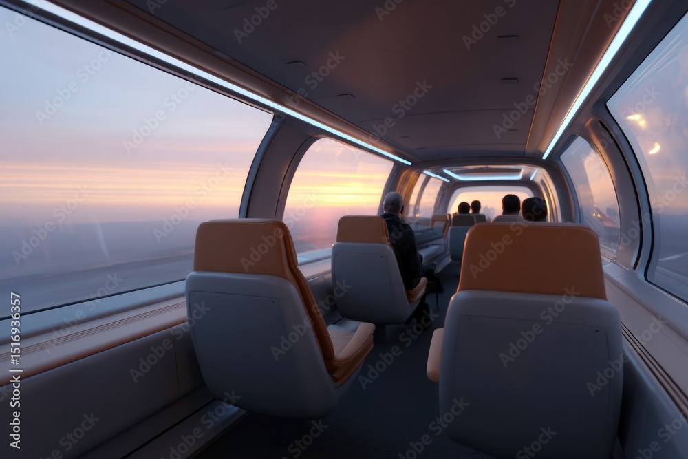 Fototapeta premium Modern interior showcases large windows and sleek seating, offer