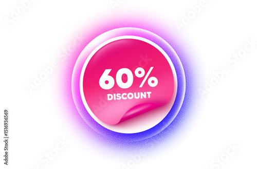 Discount sticker purple gradient. Paper offer price tag. 60 percent discount tag. Sale offer price sign. Special offer symbol. Sticker label. Grain dots effect. Vector