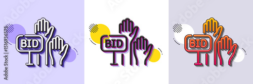 Bid offer line icon. Halftone dotted pattern. Gradient icon with grain shadow. Auction sign. Raise the price up symbol. Line bid offer icon. Various designs. Vector