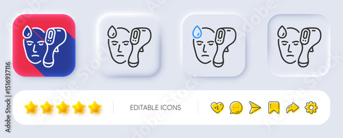 Electronic thermometer line icon. Neumorphic, Flat shadow, 3d buttons. Temperature scanner sign. Fever measuring symbol. Line electronic thermometer icon. Social media icons. Vector