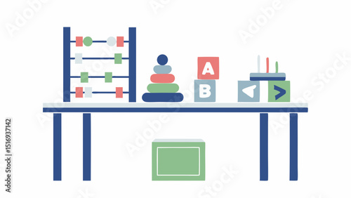 A cozy playroom scene with ABC blocks an abacus and stackable rings inspiring early learning on