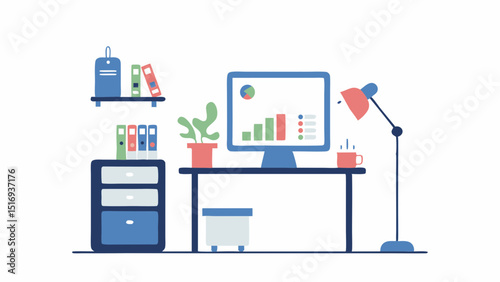 Creating a productive workspace with data analytics displayed offering a modern and clean study