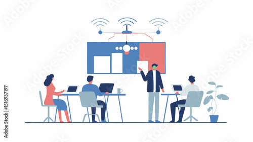 A team collaborates in a modern office using innovative technology for future project development