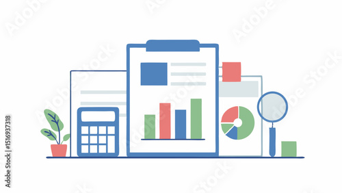 Analyzing Financial Growth Data Charts Revealing Business Insights Statistics Flat Illustration