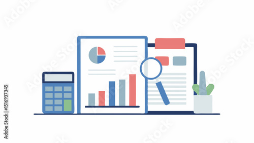 Analyzing Business Growth Charts for Strategic Planning with Digital Tools and Flat Vector Style
