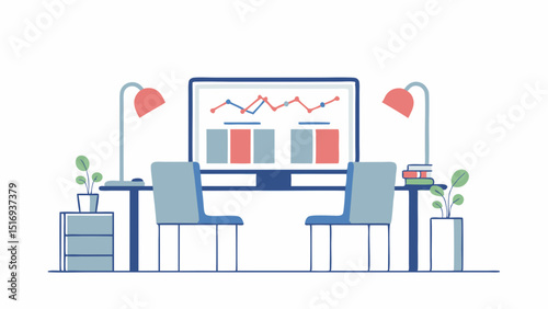 A clean and inviting workstation setup for stock market analysis and data visualization with flat