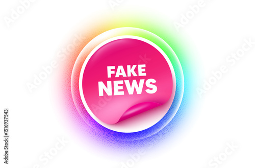 Fake news sticker rainbow gradient. Paper offer price tag. Fake news tag. Media newspaper sign. Daily information symbol. Sticker label. Grain dots effect. Vector