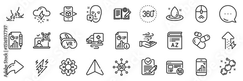 Rfp, Execute and Wind energy line icons pack. Share, Message, Paper plane icons. Qr code, 5g technology, Chemical formula web icon. Report, Augmented reality, Report document pictogram. Vector
