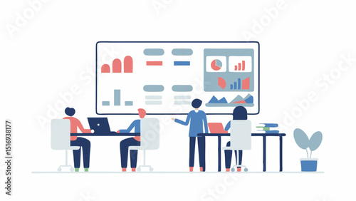 Insightful team collaborating on data analysis driving business growth with digital charts and