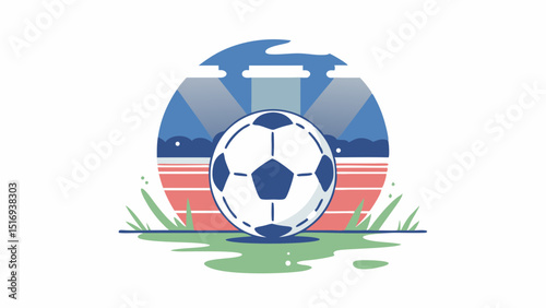 A vibrant soccer ball on a grassy field awaits the match anticipation builds against a stylized