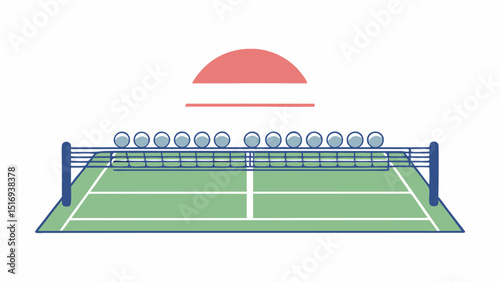 A freshly prepared tennis court ready for a challenging match with a vibrant court and a bright