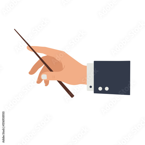 Conducting hand holding a baton on a neutral background for Renaissance music  
