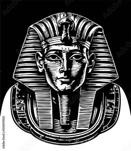 Black and White Egyptian Pharaoh Mask Illustration