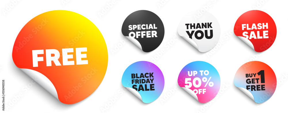 Fototapeta premium Free sticker tag. Special offer paper price tags. Free tag. Special offer sign. Sale promotion symbol. Discount, black friday sticker. Promo banner. Vector