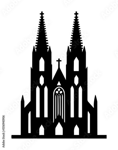 gothic cathedral facade silhouette vector illustration