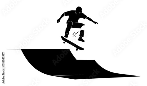 skateboarder performing trick on ramp vector illustration