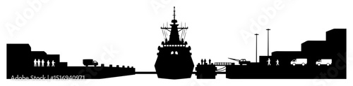 harbor with ship and containers silhouette vector illustration