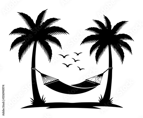 tropical hammock between palm trees silhouette