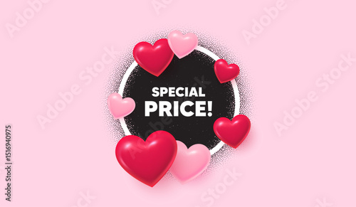 Special price picture frame banner. Circle photo frame. Special price tag. Sale sign. Advertising Discounts symbol. 3d hearts balloons. Grain dots pattern. Vector