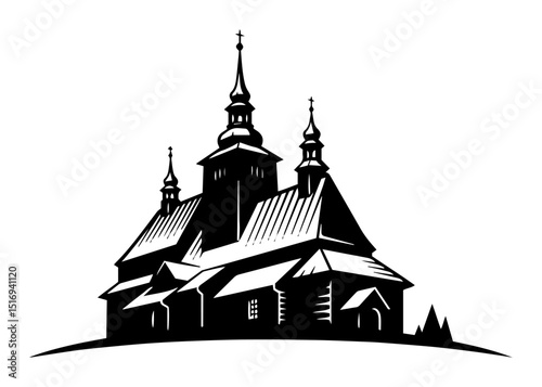 wooden orthodox church silhouette vector