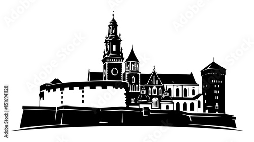 wawel royal castle silhouette vector illustration