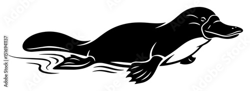 platypus swimming silhouette vector illustration
