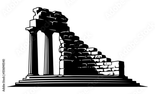 ancient temple ruins black vector shape