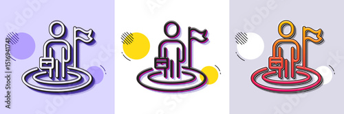 Leadership line icon. Halftone dotted pattern. Gradient icon with grain shadow. Person with flag sign. Business skill symbol. Line leadership icon. Various designs. Vector