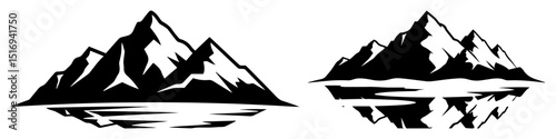 arctic mountains with water reflection black vector shape