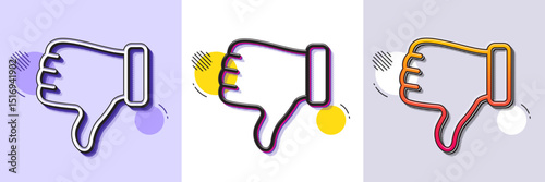 Dislike hand line icon. Halftone dotted pattern. Gradient icon with grain shadow. Thumbs down finger sign. Gesture symbol. Line dislike hand icon. Various designs. Vector