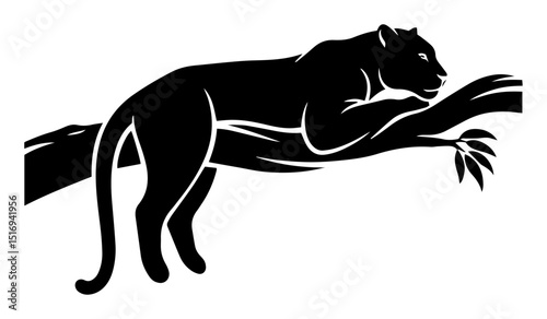 leopard resting on tree branch black vector shape