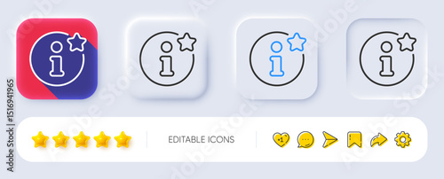 Info line icon. Neumorphic, Flat shadow, 3d buttons. Help inform sign. Support information symbol. Line info icon. Social media icons. Vector