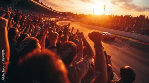 Excited crowd cheering during thrilling car race