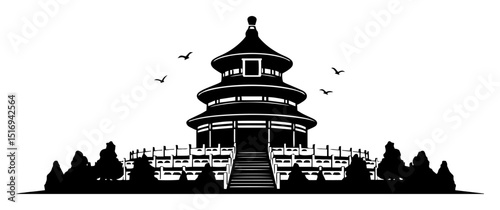 temple of heaven beijing silhouette vector