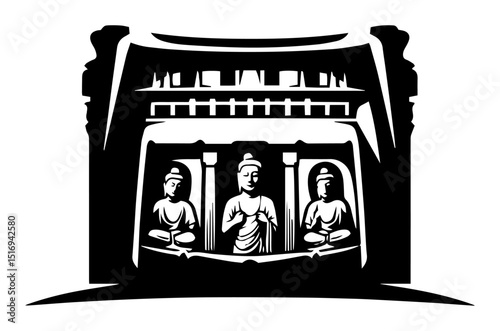 longmen grottoes buddha sculpture vector illustration