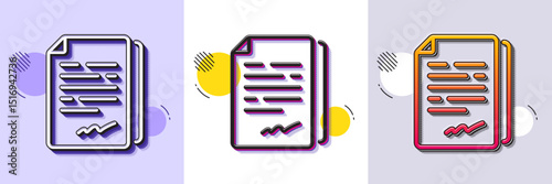 Document signature line icon. Halftone dotted pattern. Gradient icon with grain shadow. Agreement doc file sign. Office note symbol. Line document signature icon. Various designs. Vector
