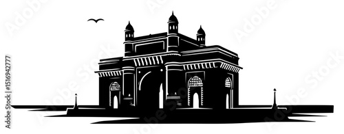 gateway of india mumbai black silhouette laser cutting and engraving vector shape