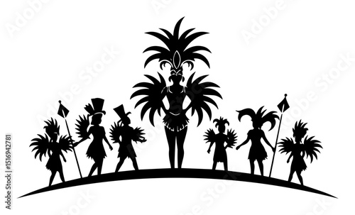 carnival dancers palm trees black silhouette laser cutting and engraving vector shape