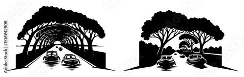 tree tunnel scenic road black silhouette laser cutting and engraving vector shape