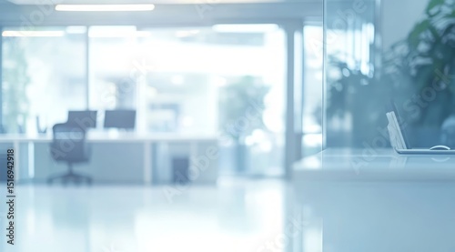 Softly Blurred Modern Office Interior Illuminated by Sunset Light