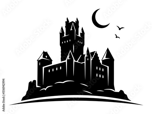 dracula castle silhouette night scene black silhouette laser cutting and engraving vector shape
