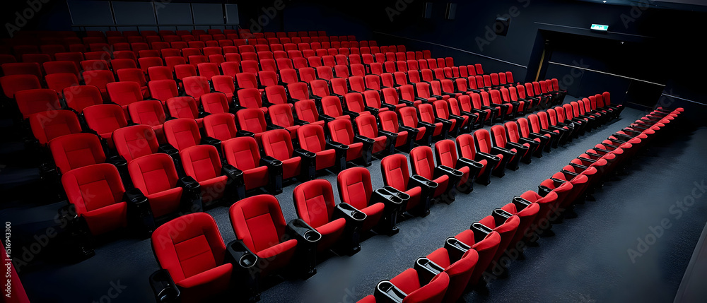 Fototapeta premium Empty Cinema Theater Rows With Red Seats