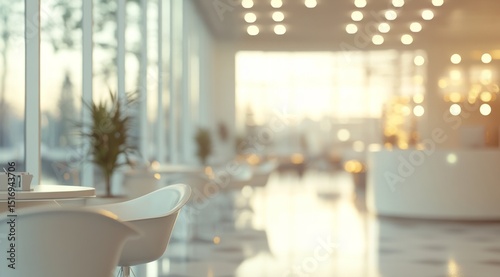 Contemporary Interior Scene with Reflective Surfaces and Defocused Glow