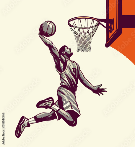 Basketball Player Performing a Powerful Dunk