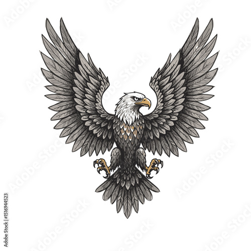 Majestic eagle soaring with outstretched wings in detailed illustration  
