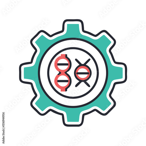 Gear icon with genetic symbols illustrating biotechnology concept  
