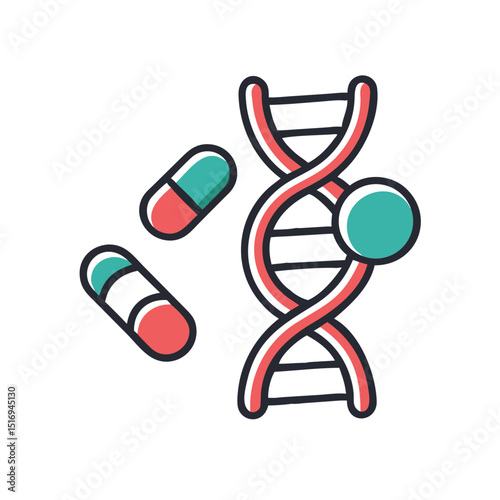 DNA strand with colorful capsules in a modern flat design  