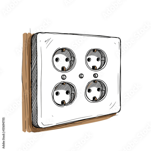 Four-socket electrical outlet illustration in simple design  