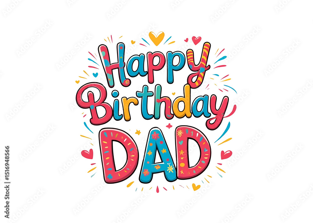 Heart-shaped “Happy Birthday Dad” script in colorful vector style, isolated against on PNG transparent and white background. Ideal for cards, printables, web graphics, and family-themed gifts.
Heart-shaped “Happy Birthday Dad” script in colorful vector style, isolated against on PNG transparent and white background. Ideal for cards, printables, web graphics, and family-themed gifts.