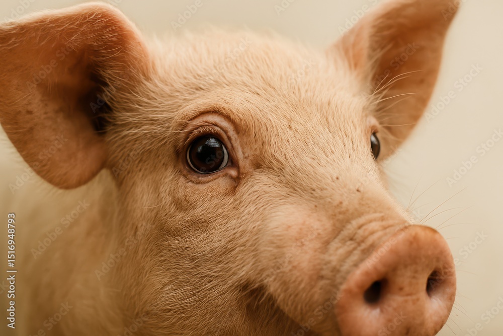 Fototapeta premium Curious piglet gazes with bright eyes while nestled in a warm setting during a peaceful afternoon